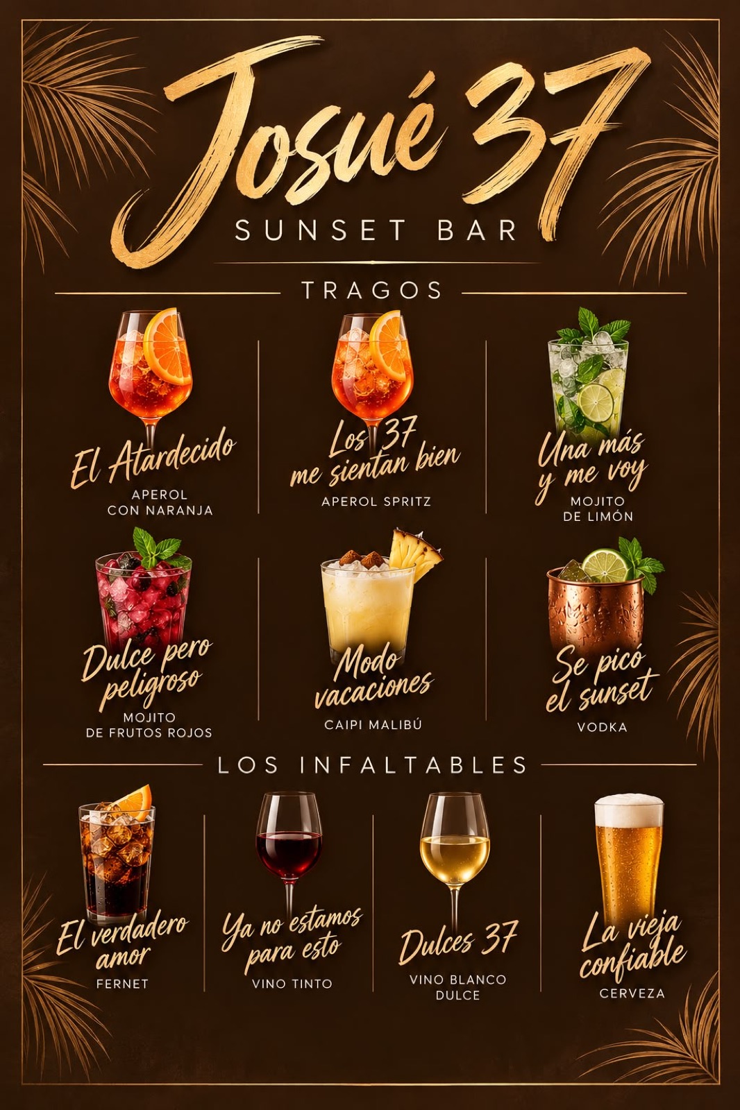 Carta de tragos del Sunset Bar