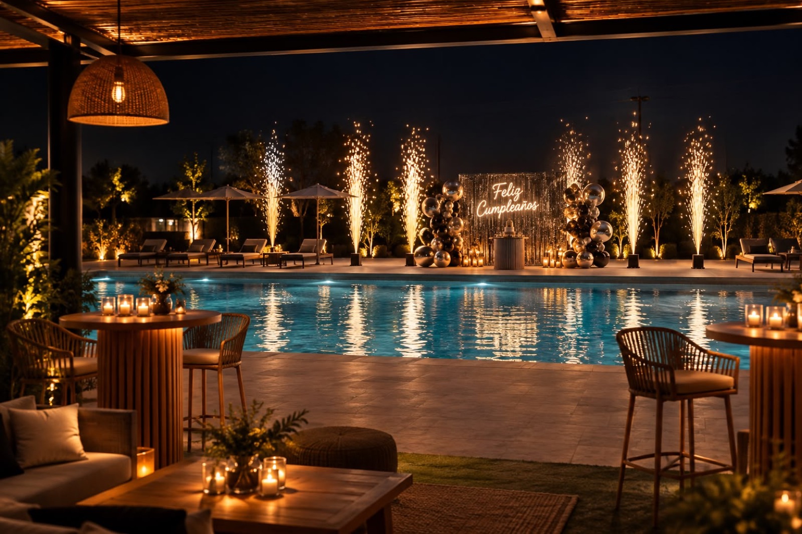 Sector piscina de noche